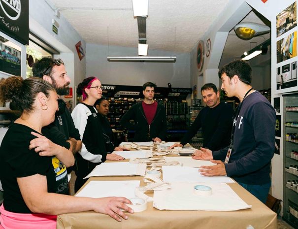 listening to instructions at the street art workshop madrid