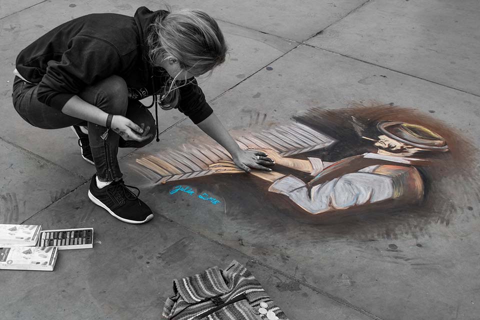 Artist developing a street art project 