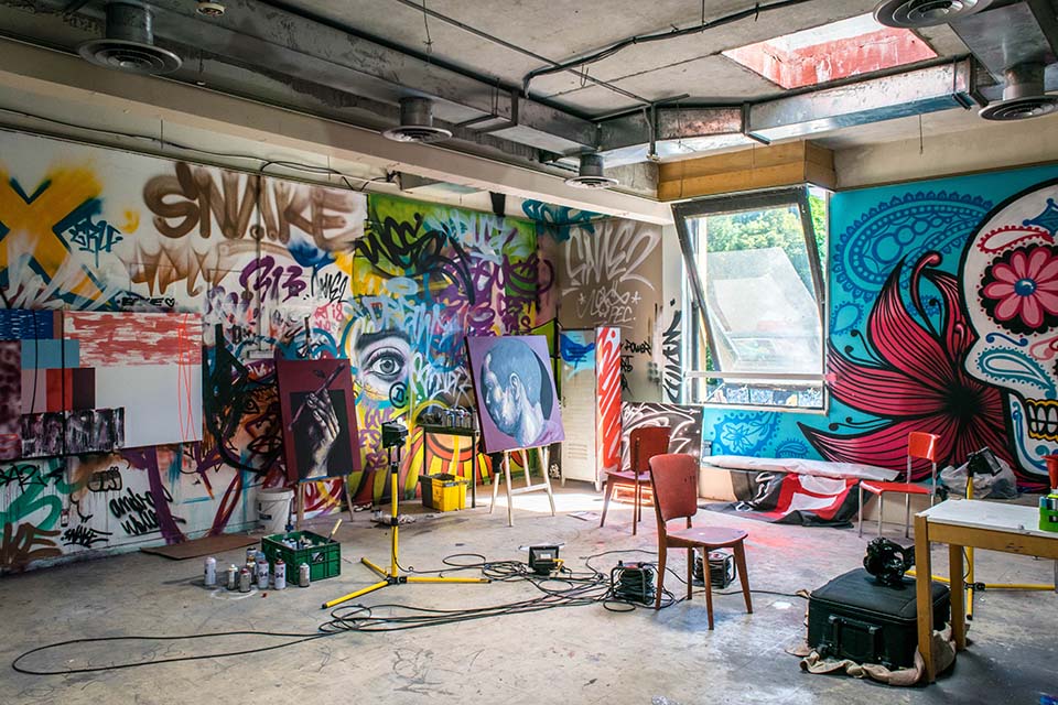 the studio of a street artist