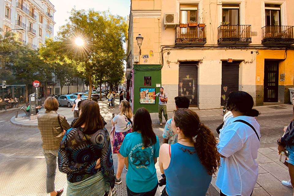 group of students listening to the guide's instructions