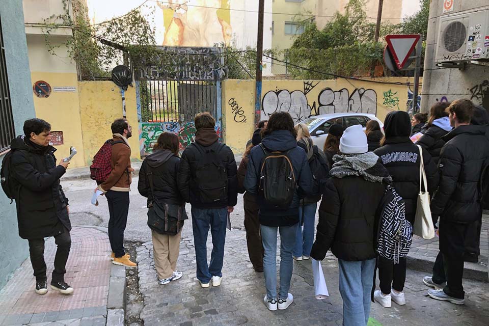 group of students during the tour in Malasaña district